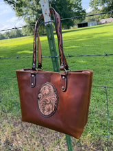 Load image into Gallery viewer, Brown Tote - Floral Patch