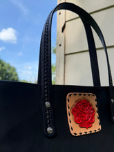 Load image into Gallery viewer, Black Tote Bag - Rose Patch