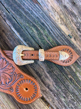 Load image into Gallery viewer, Floral Spur Straps with 3pc Buckle Set