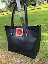 Load image into Gallery viewer, Black Tote - Rose Patch
