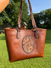 Load image into Gallery viewer, Brown Tote - Floral Patch
