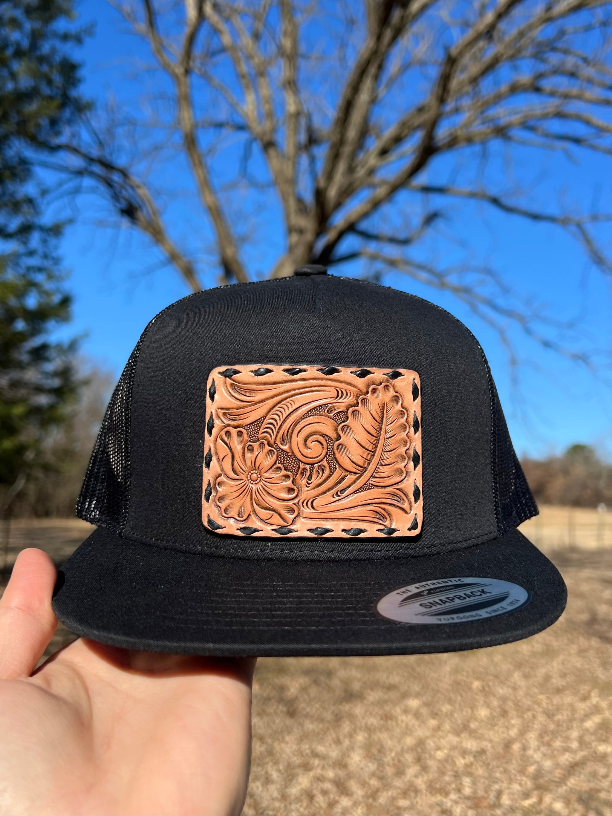 Floral Tooled Patch Cap #1 – Girty Leather Co display picture 2
