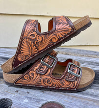 Load image into Gallery viewer, Floral Scrollwork/Leaf Birkenstock Sandals
