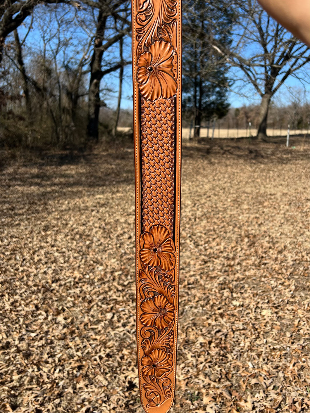 Floral X Basket Stamp Guitar Strap