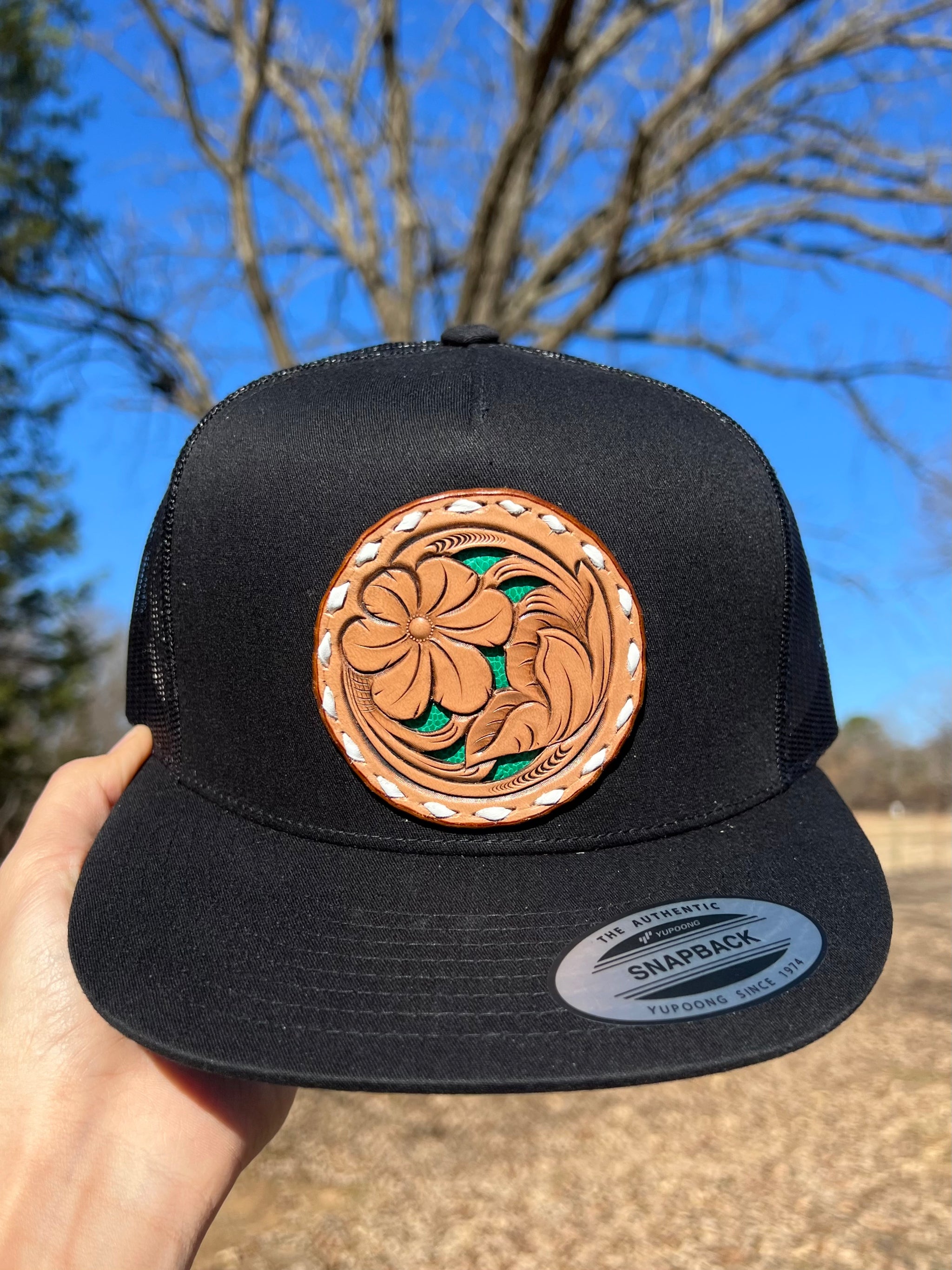 Floral Tooled Patch Cap #4 – Girty Leather Co