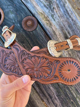 Load image into Gallery viewer, Floral Spur Straps with 3pc Buckle Set
