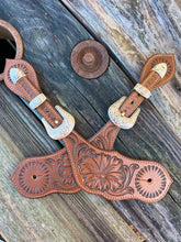 Load image into Gallery viewer, Floral Spur Straps with 3pc Buckle Set
